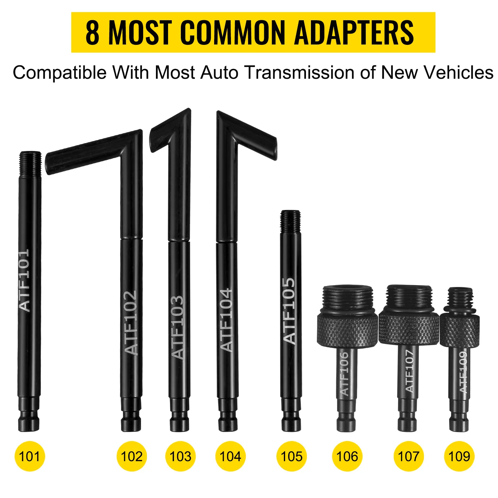 8 common adapters for VEVOR transmission fluid pressure bleeder.