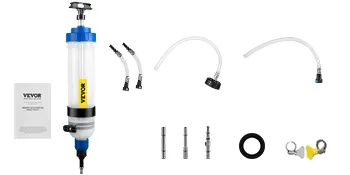 VEVOR transmission fluid pump with hoses, adapters, and ring; close-up hardware layout.