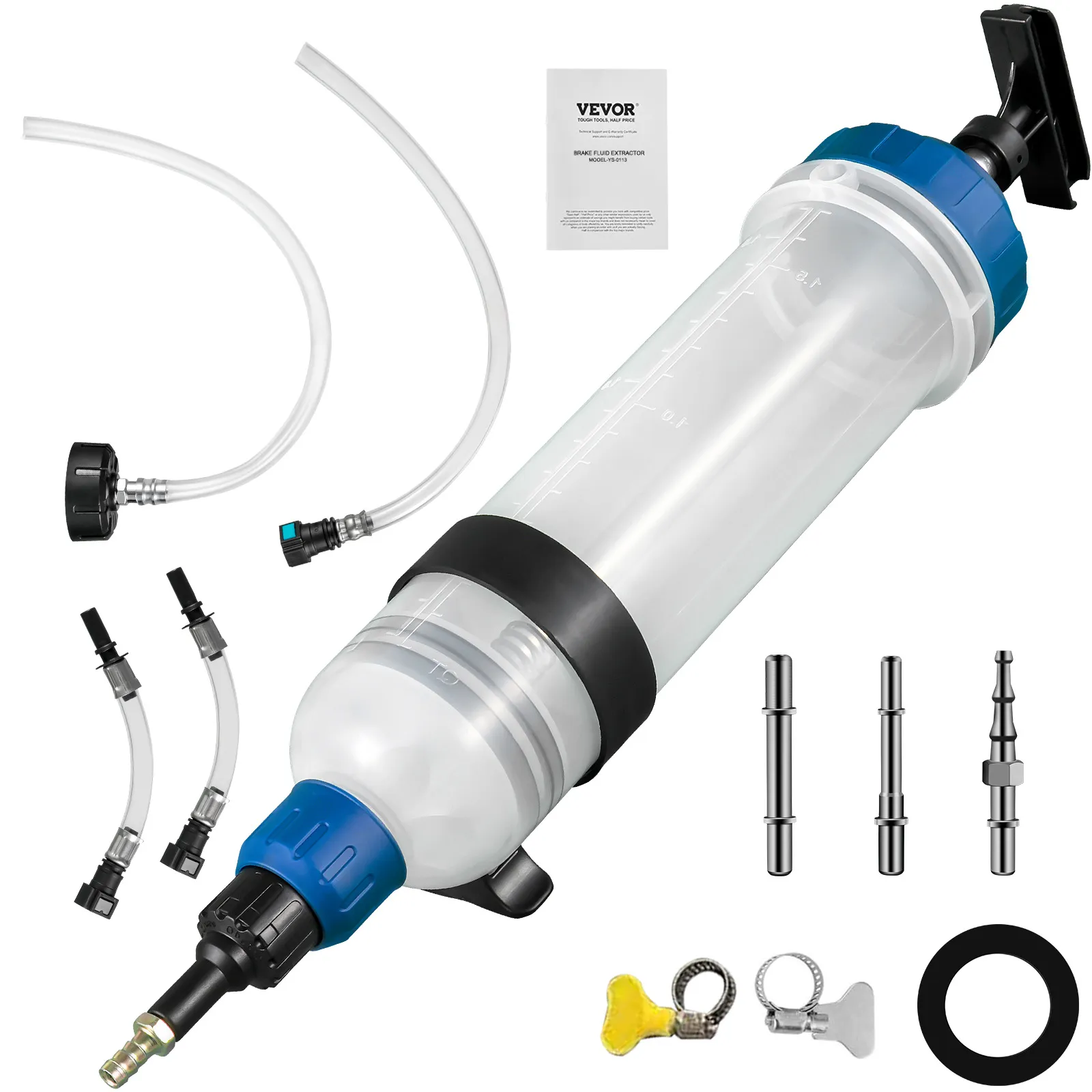 VEVOR transmission fluid pump with accessories and transparent graduated container.