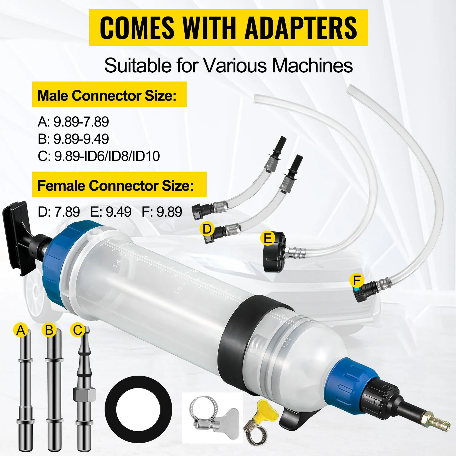 VEVOR transmission fluid pump with adapters for various machines and connector sizes.