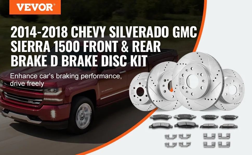 VEVOR brake rotors pads kit for 2014-2018 chevy silverado and gmc sierra 1500, enhancing performance.