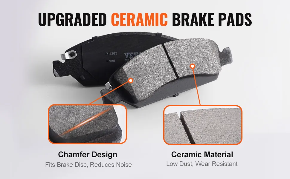upgraded ceramic brake pads chamfer design fits brake disc, reduces noise low dust, wear resistant