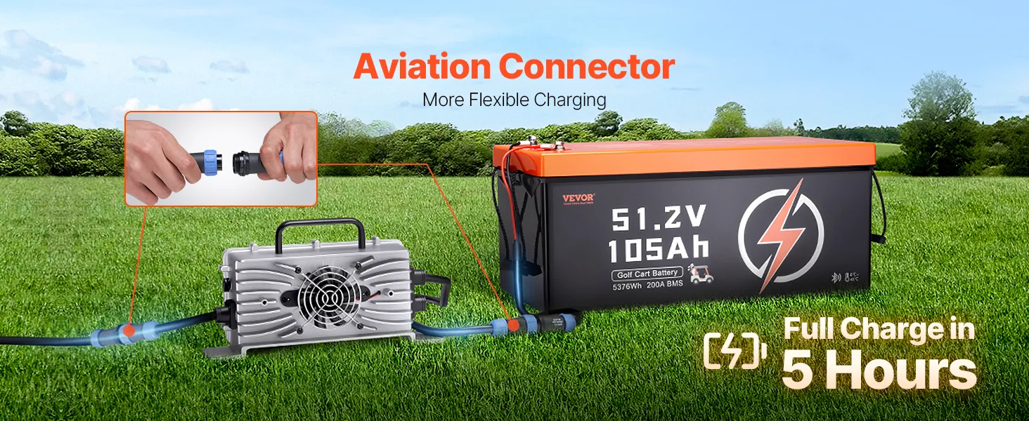 48V 105Ah Golf Cart Lithium Battery 20A Charger LCD Monitor & 4000+ Cycle