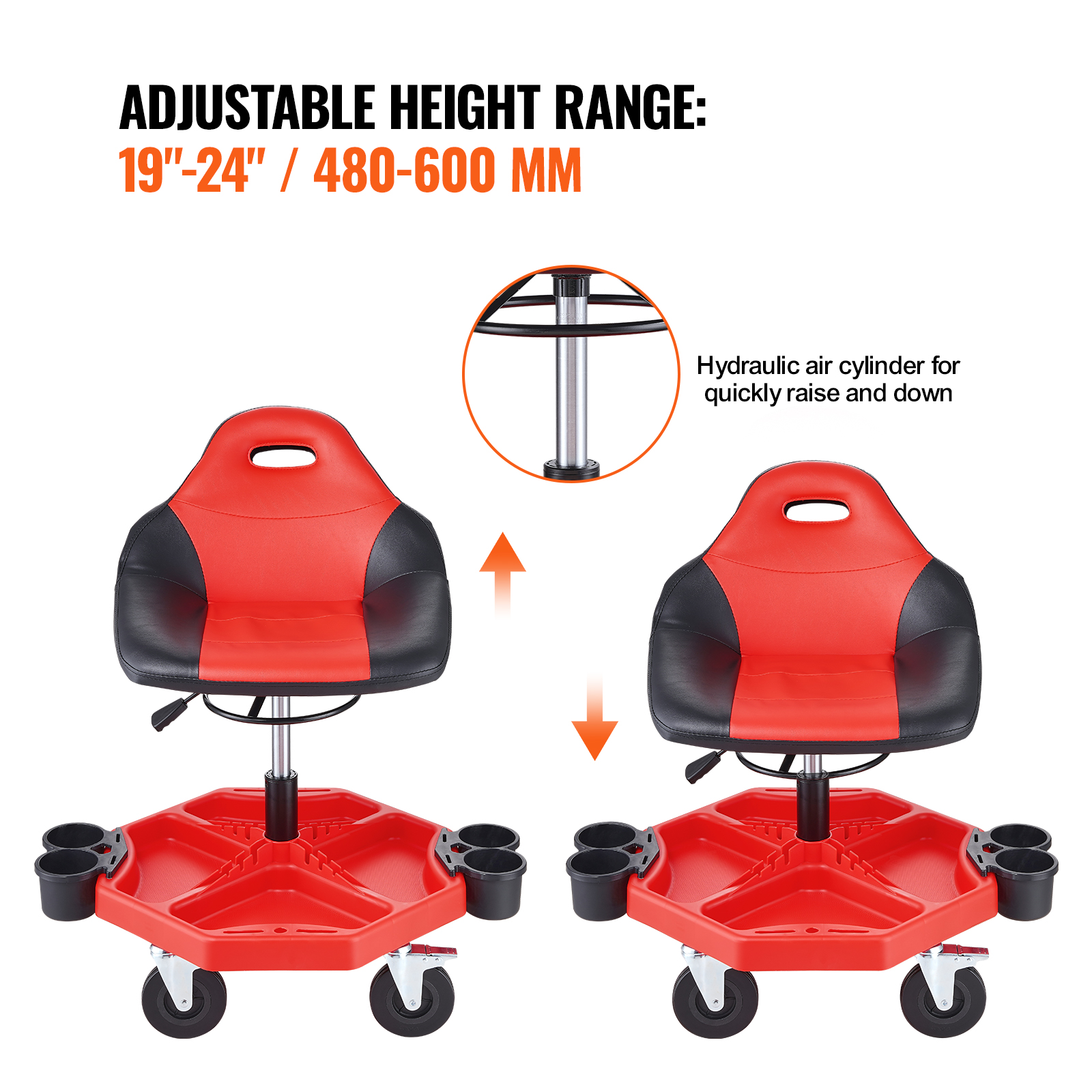 超希少サークルTシャフトバイト VEVOR Rolling Garage Stool 300LBS Adjustable Mechanic Work