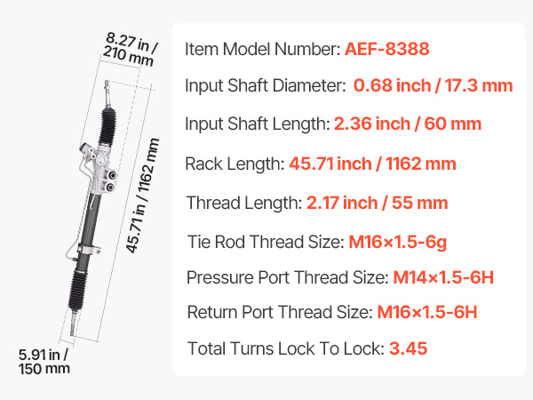 VEVOR Hydraulic Power Steering Rack and Pinion, Rack and Pinion