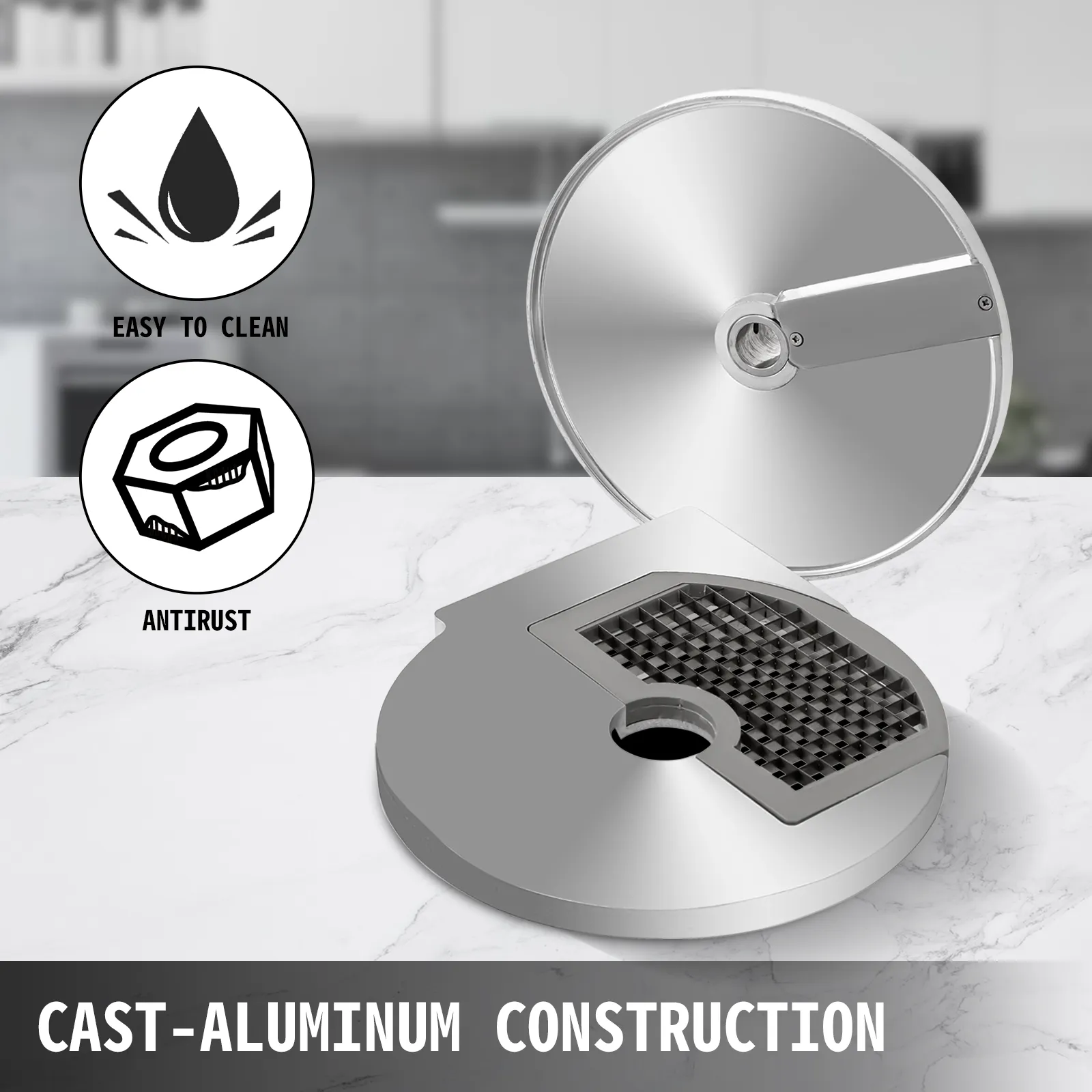 Disco cortador de verduras VEVOR con construcción de aluminio fundido, fácil de limpiar, antioxidante.