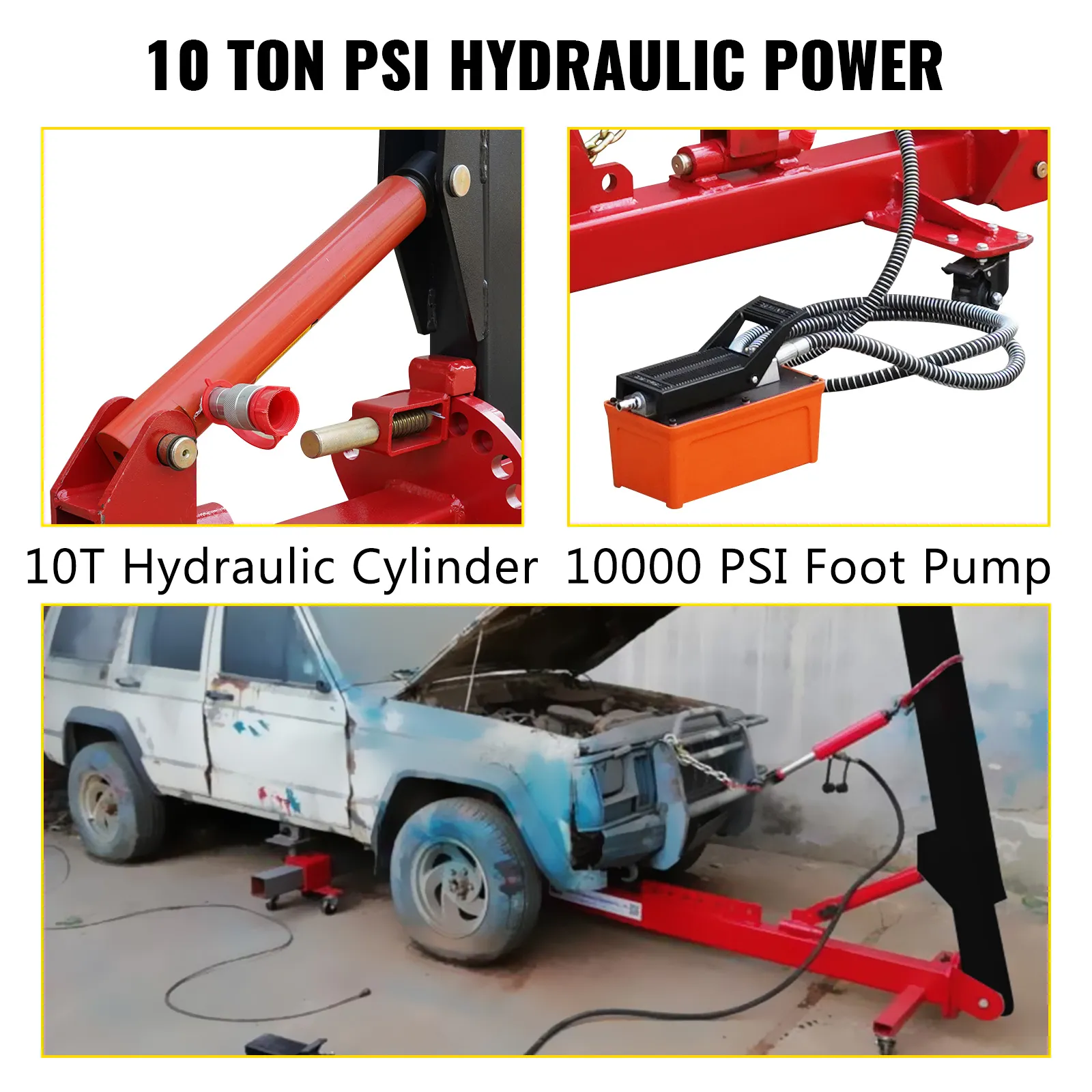 VEVOR Car Frame Puller Set, 6 Ton PSI Air Pump Frame Puller, 10000 PSI Foot-Operated Hydraulic Pump, 3 Ton Air Bag Jack, Auto Body Frame Straightener, with Double-Head Clamps And Casters