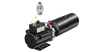 Podnośnik samochodowy hydrauliczny VEVOR z czarnym silnikiem i złączką hydrauliczną.