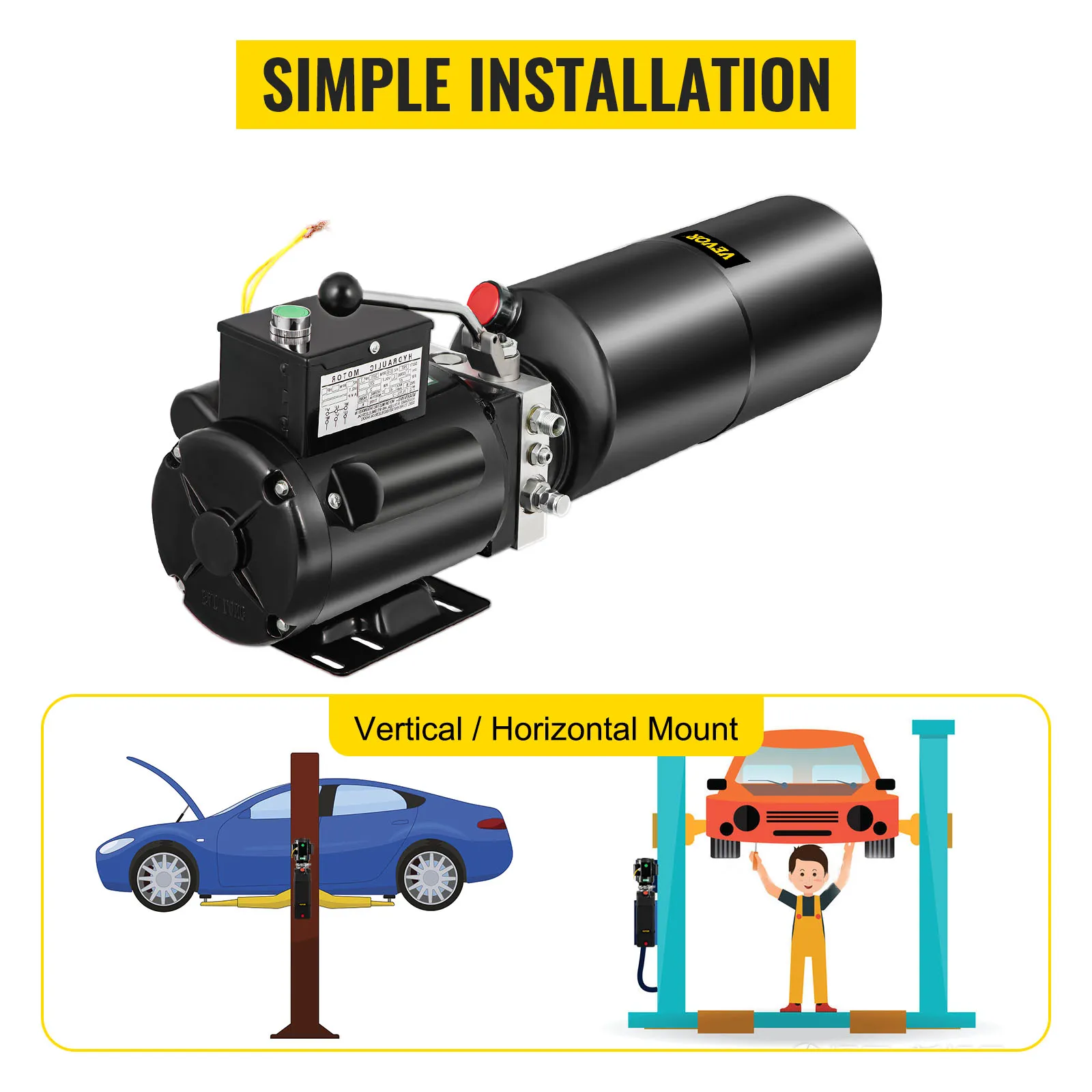 Agregat hydrauliczny podnośnika samochodowego VEVOR z prostym schematem instalacji.