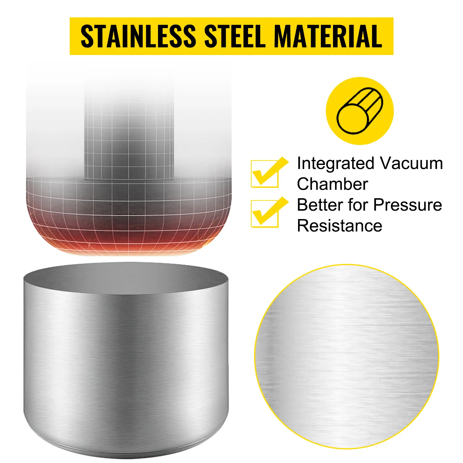stainless steel VEVOR vacuum chamber kit with integrated vacuum and pressure resistance.