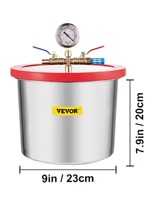 Kit de cámara de vacío VEVOR, cámara de acero inoxidable con manómetro, 9 pulgadas/23 cm, 7,9 pulgadas/20 cm