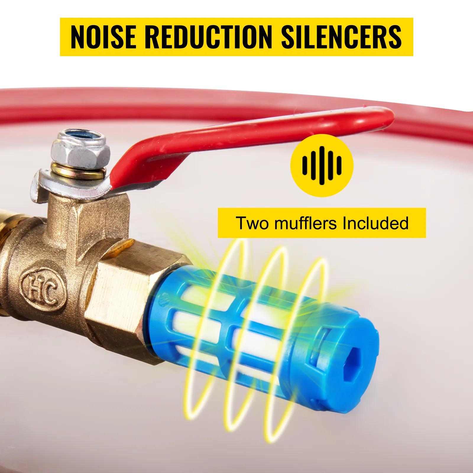 Silenciadores de reducción de ruido en kit de cámara de vacío VEVOR con dos silenciadores azules incluidos.