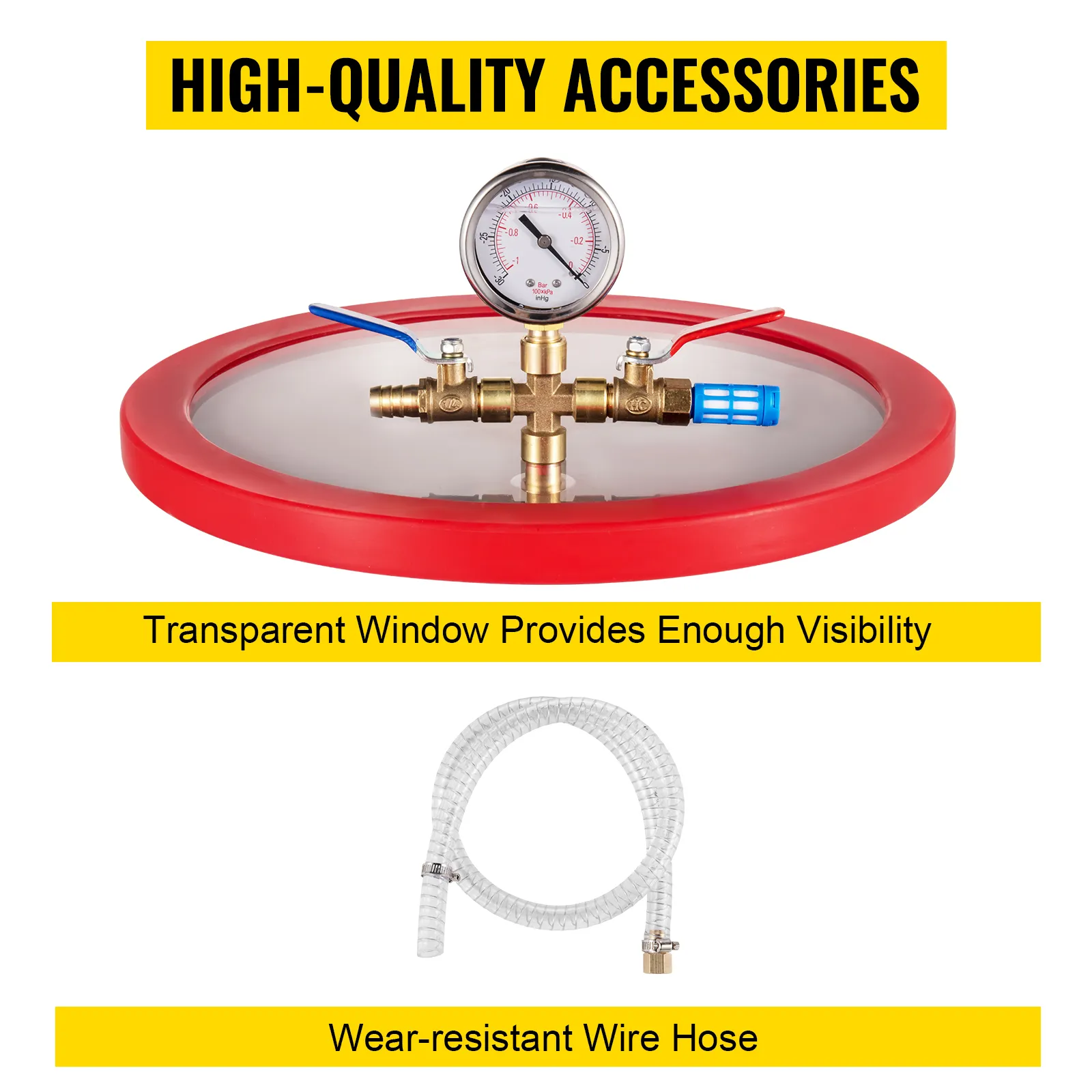 Kit camera di degasaggio sotto vuoto VEVOR con finestra trasparente e tubo flessibile resistente all'usura.