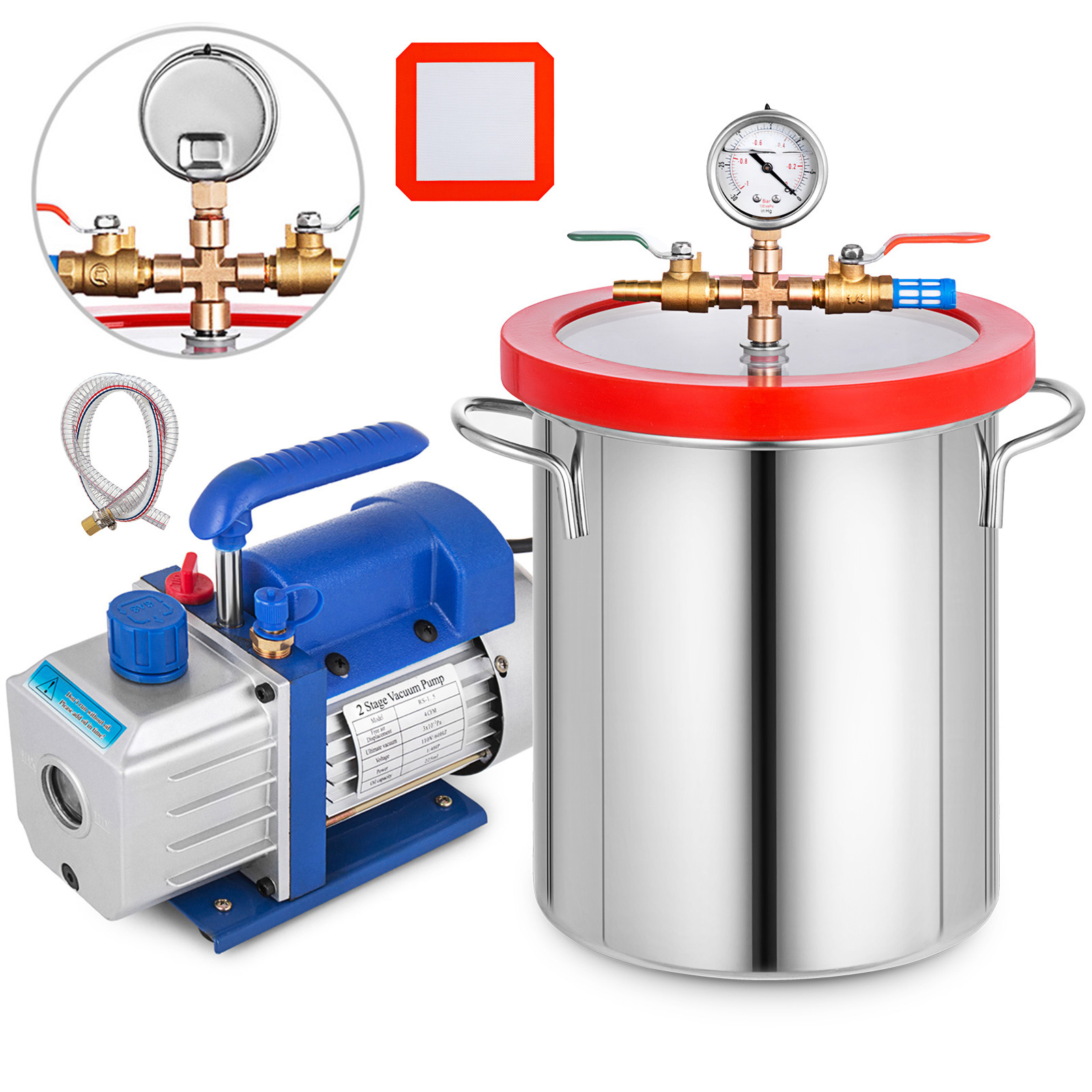 VEVOR 3 Gallon Vacuum Chamber Kit Stainless Steel Degassing