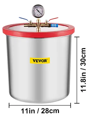 VEVOR vacuum chamber with gauge, 11in diameter and 11.8in height.