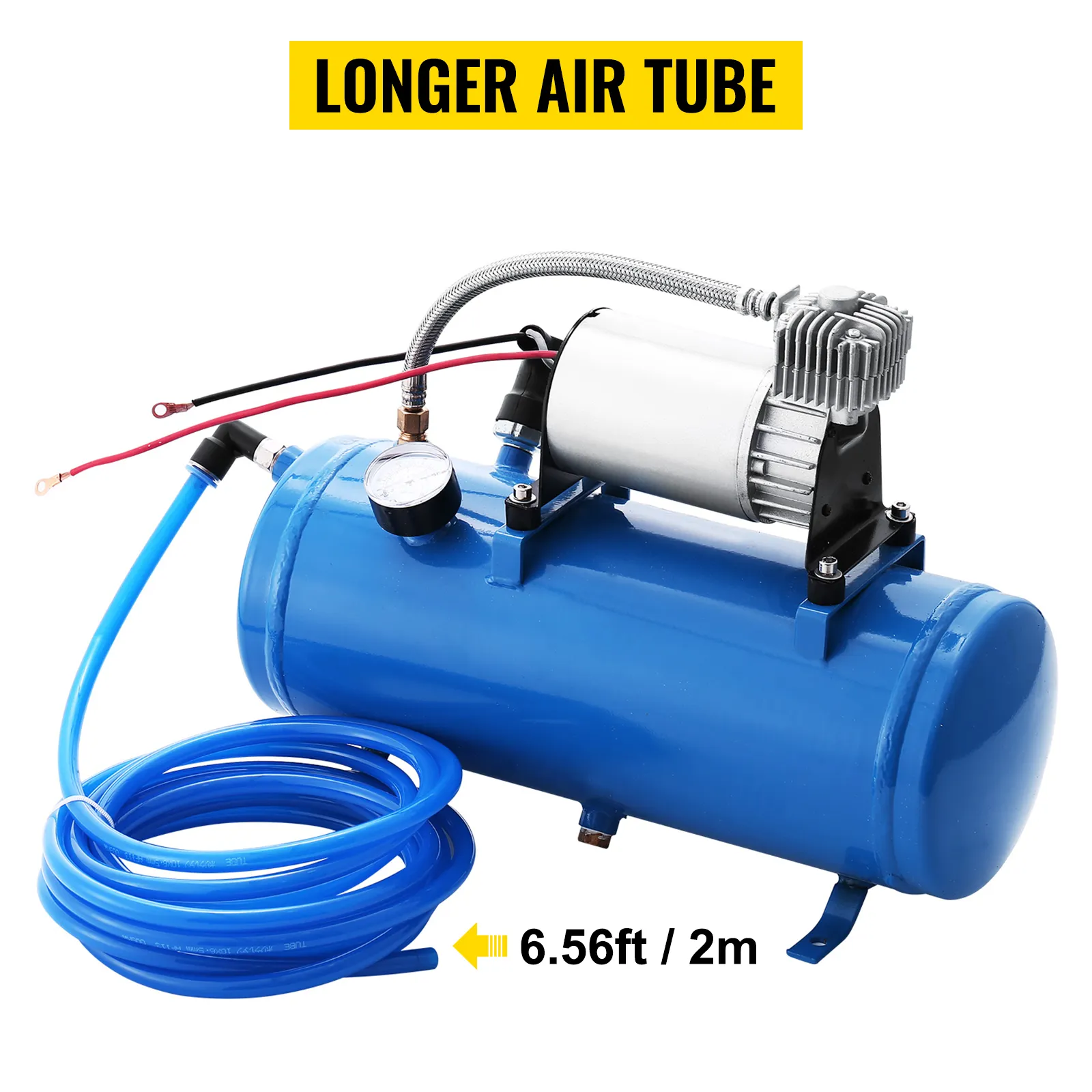 VEVOR 12-V-Zughupen-Luftkompressor mit 2 m langem blauen Luftschlauch.