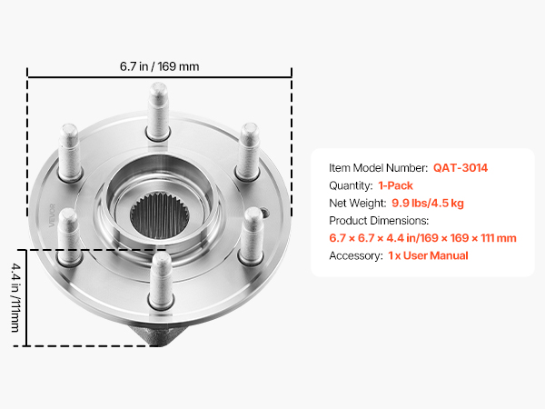 VEVOR Wheel Bearing Front Hub Assembly - OE 513277, FWF112