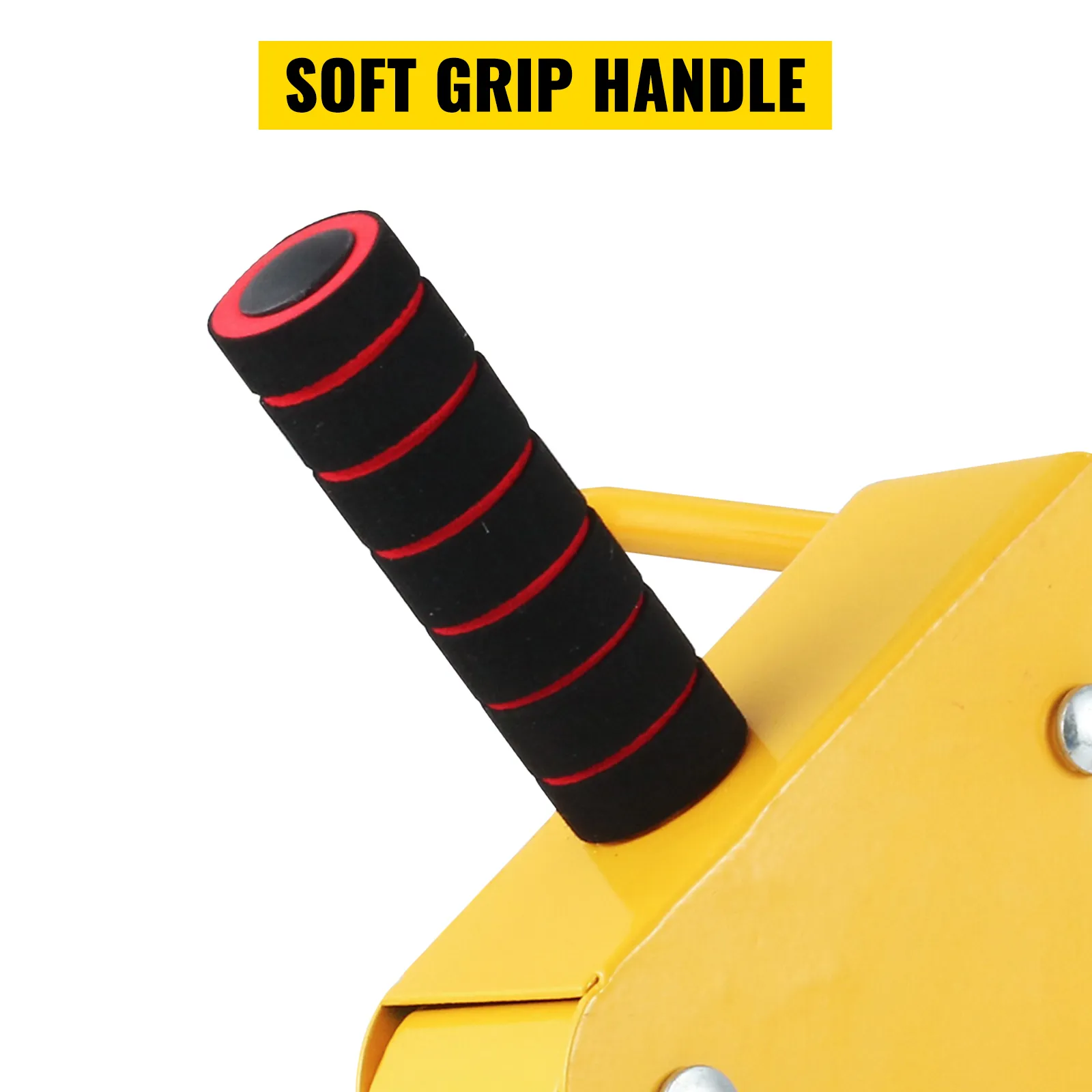 Mango de herramienta amarillo con agarre suave negro y rojo para abrazadera de bloqueo de rueda VEVOR.