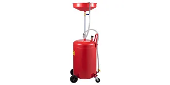 Contenitore rosso per lo smaltimento dell'olio esausto VEVOR con ruote e imbuto regolabile.