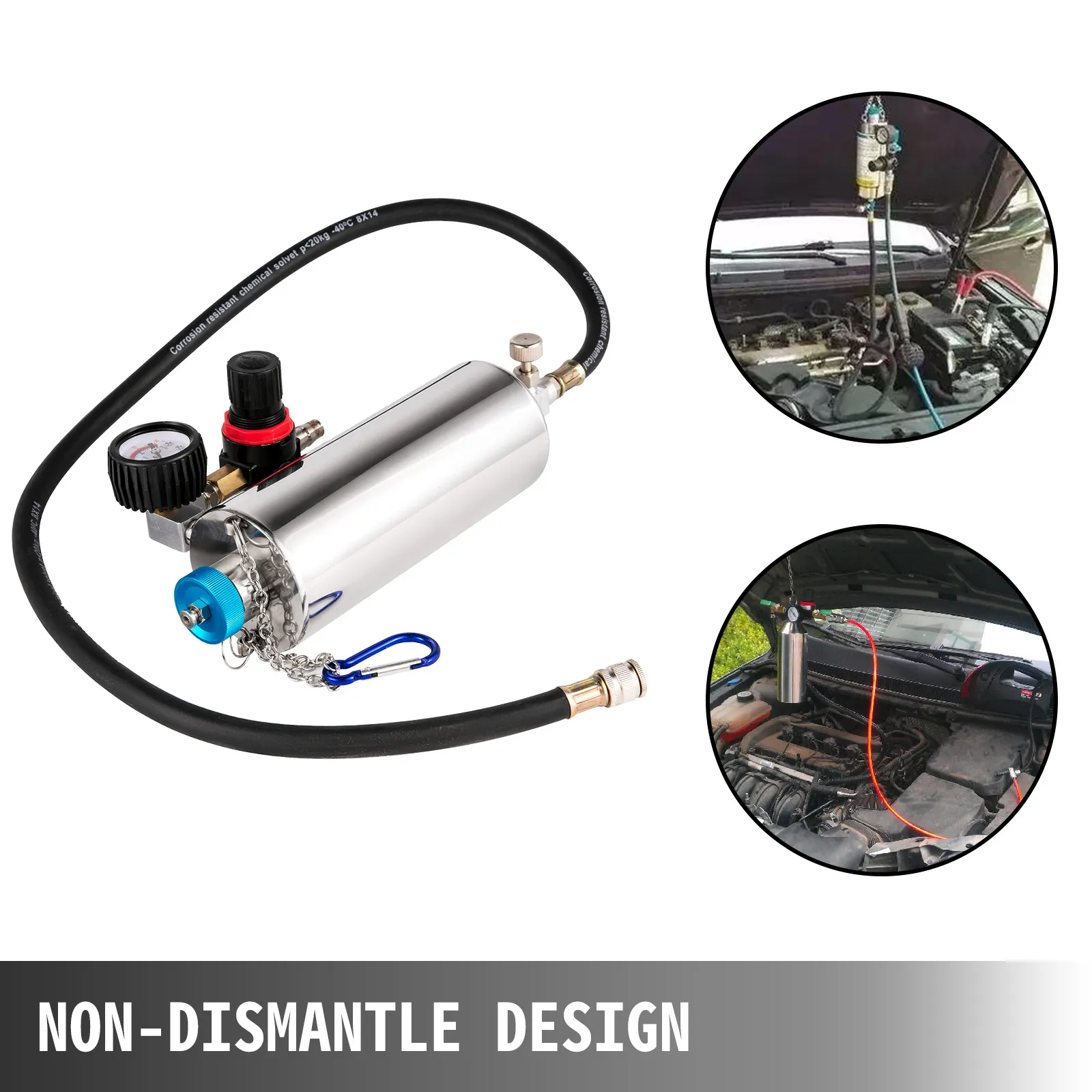 VEVOR injector cleaner with hoses and engine connections, non-dismantle design.