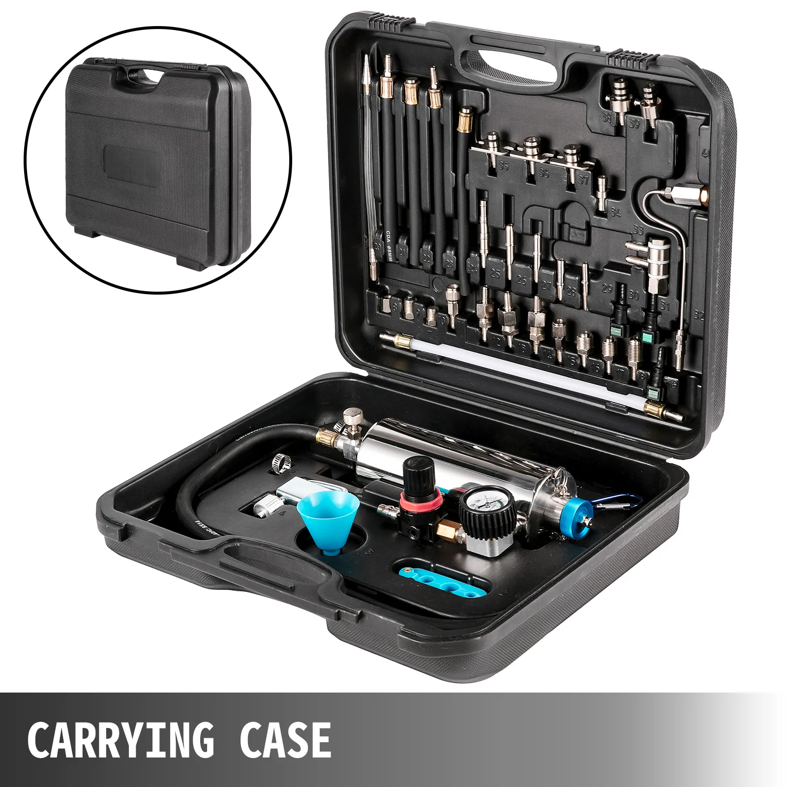 VEVOR injector cleaner kit in a black carrying case with organized components.