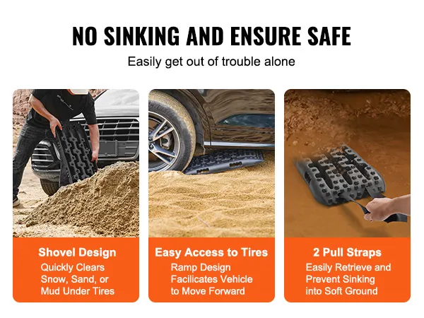 Tablas de tracción VEVOR para recuperación de nieve, arena y barro, con correas de tracción y diseño de pala.