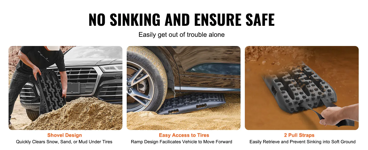 Tablas de tracción VEVOR para recuperación de nieve, arena y barro, con correas de tracción y diseño de pala.