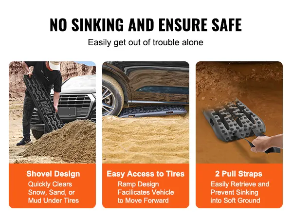 Tablas de tracción VEVOR con diseño de pala, fácil acceso a los neumáticos y dos correas de tracción para una recuperación segura.