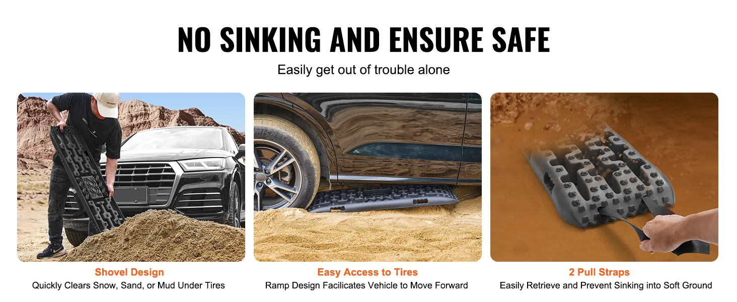 Tablas de tracción VEVOR con diseño de pala, fácil acceso a los neumáticos y dos correas de tracción para una recuperación segura.