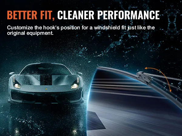 better fit, cleaner performance of VEVOR wiper blades in rainy conditions featuring a sleek car.