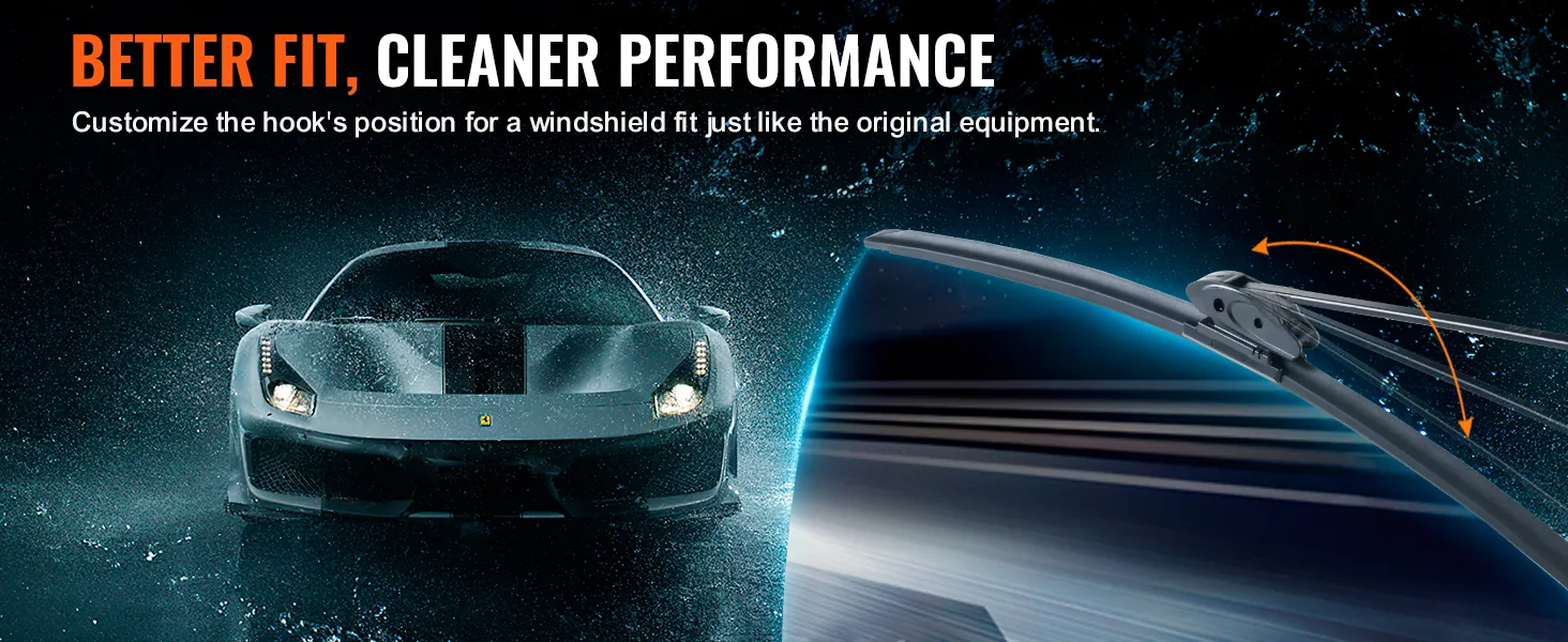 better fit, cleaner performance of VEVOR wiper blades in rainy conditions featuring a sleek car.