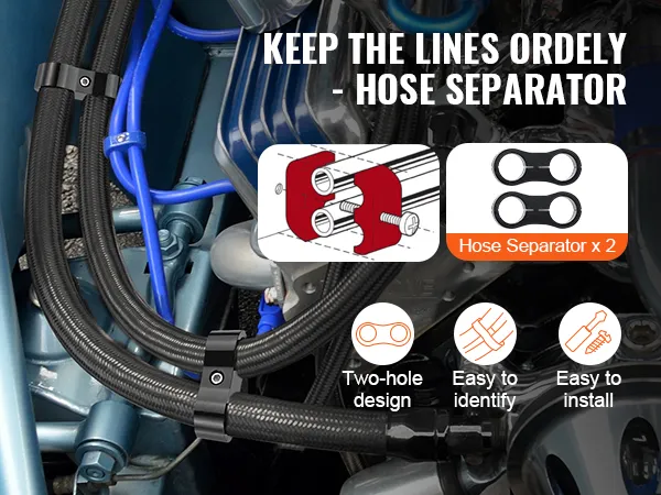 VEVOR 8an fuel line kit hose separator, keeps lines orderly with two-hole design, easy to install.