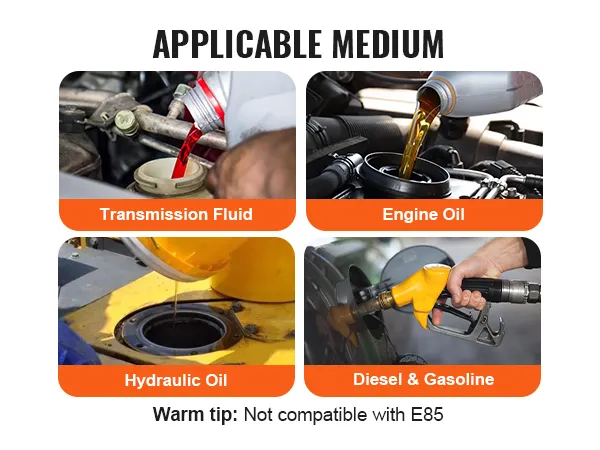 applicable medium: transmission fluid, engine oil, hydraulic oil, diesel & gasoline for VEVOR fuel line kit.
