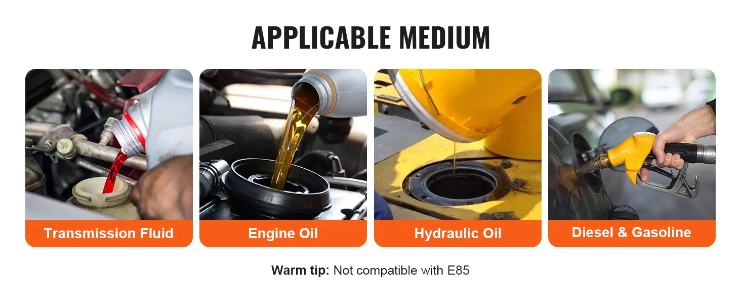 applicable medium: transmission fluid, engine oil, hydraulic oil, diesel & gasoline for VEVOR fuel line kit.