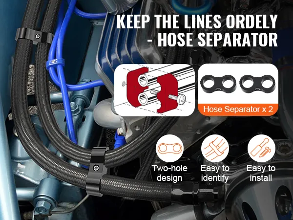 VEVOR fuel line kit hose separators in a vehicle engine, showcasing easy installation and organized lines.