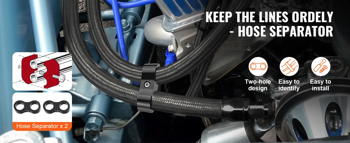 VEVOR fuel line kit hose separators in a vehicle engine, showcasing easy installation and organized lines.