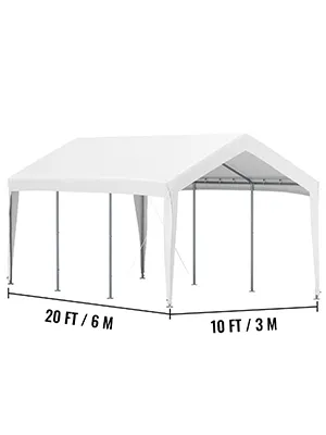 Marquesina para cochera VEVOR, color blanco, dimensiones 20 pies / 6 m por 10 pies / 3 m, estructura de acero, para exterior.