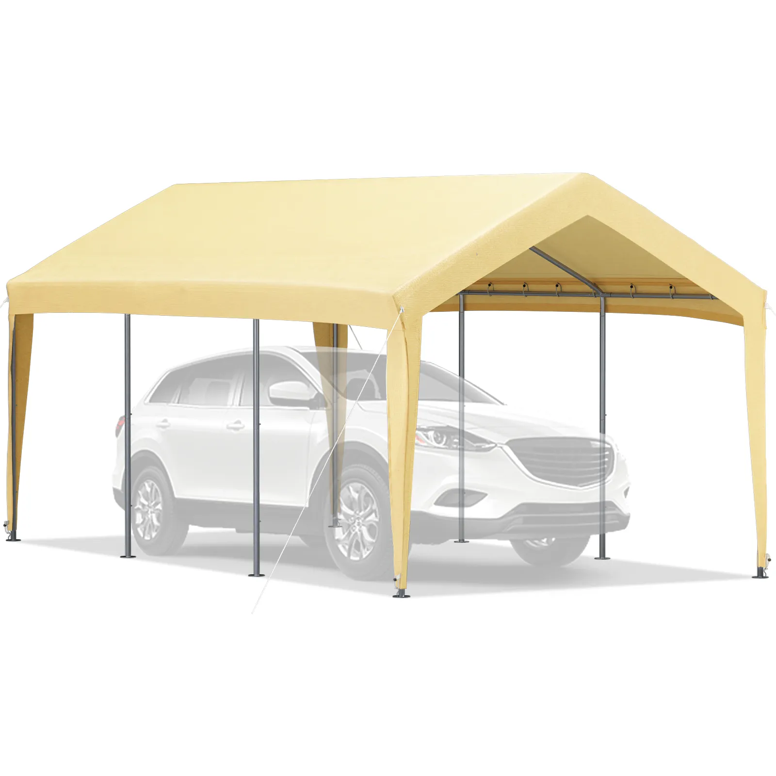 VEVOR carport canopy with yellow cover protecting a white suv.