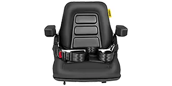 black VEVOR forklift seat with seatbelt and armrests, featuring ergonomic padding.