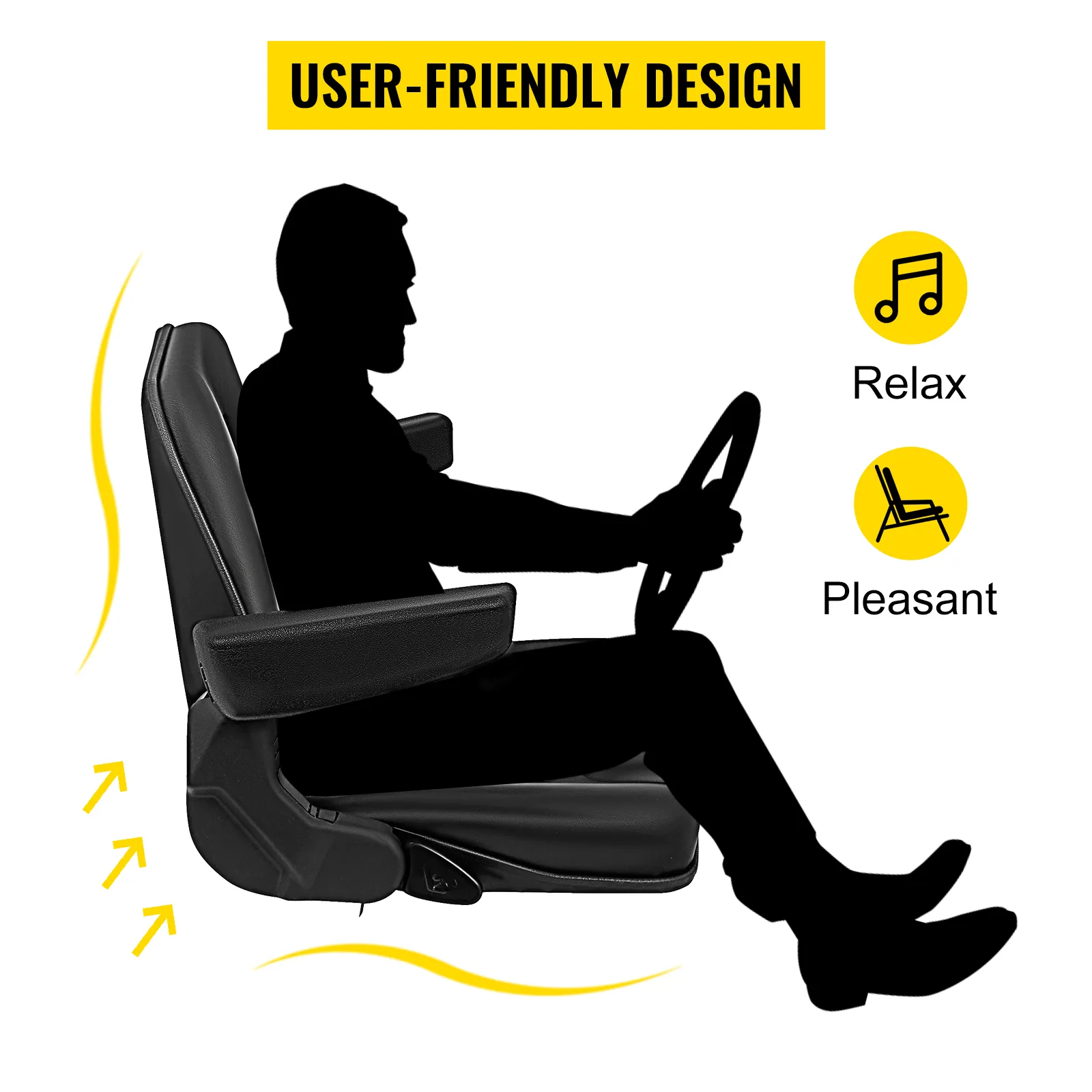 VEVOR forklift seat with user-friendly design for relaxed and pleasant driving.
