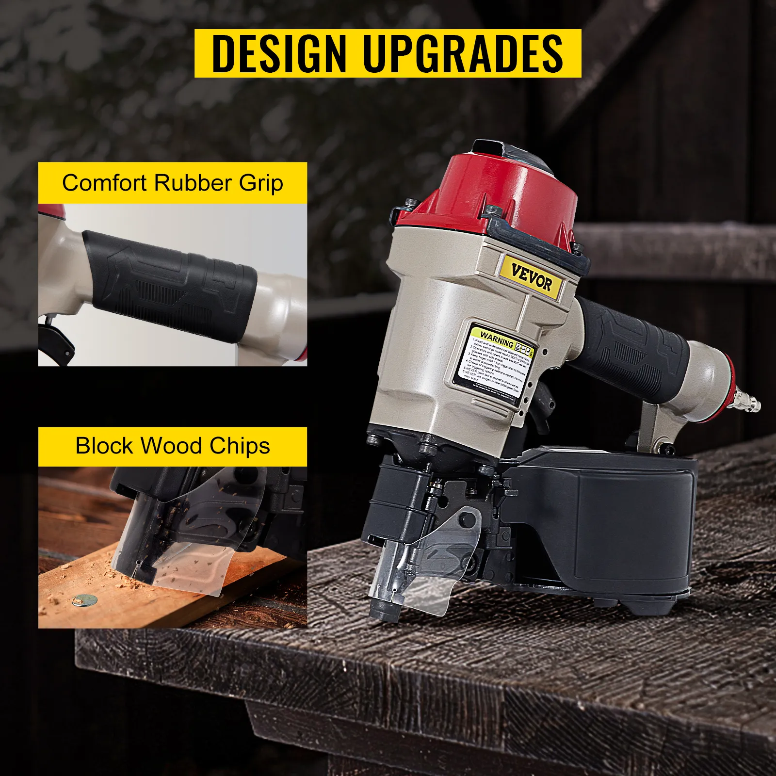 Chiodatrice per rivestimenti in bobina VEVOR con impugnatura in gomma confortevole e funzione di blocco di trucioli di legno