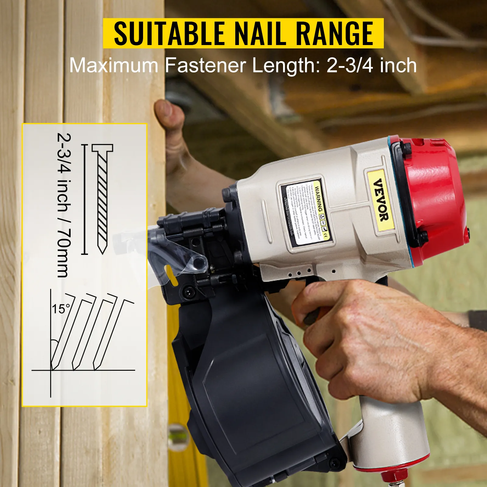 VEVOR cn70 Coil-Verkleidungsnagler für die Handhaltung, max. Befestigungslänge 2-3/4 Zoll.