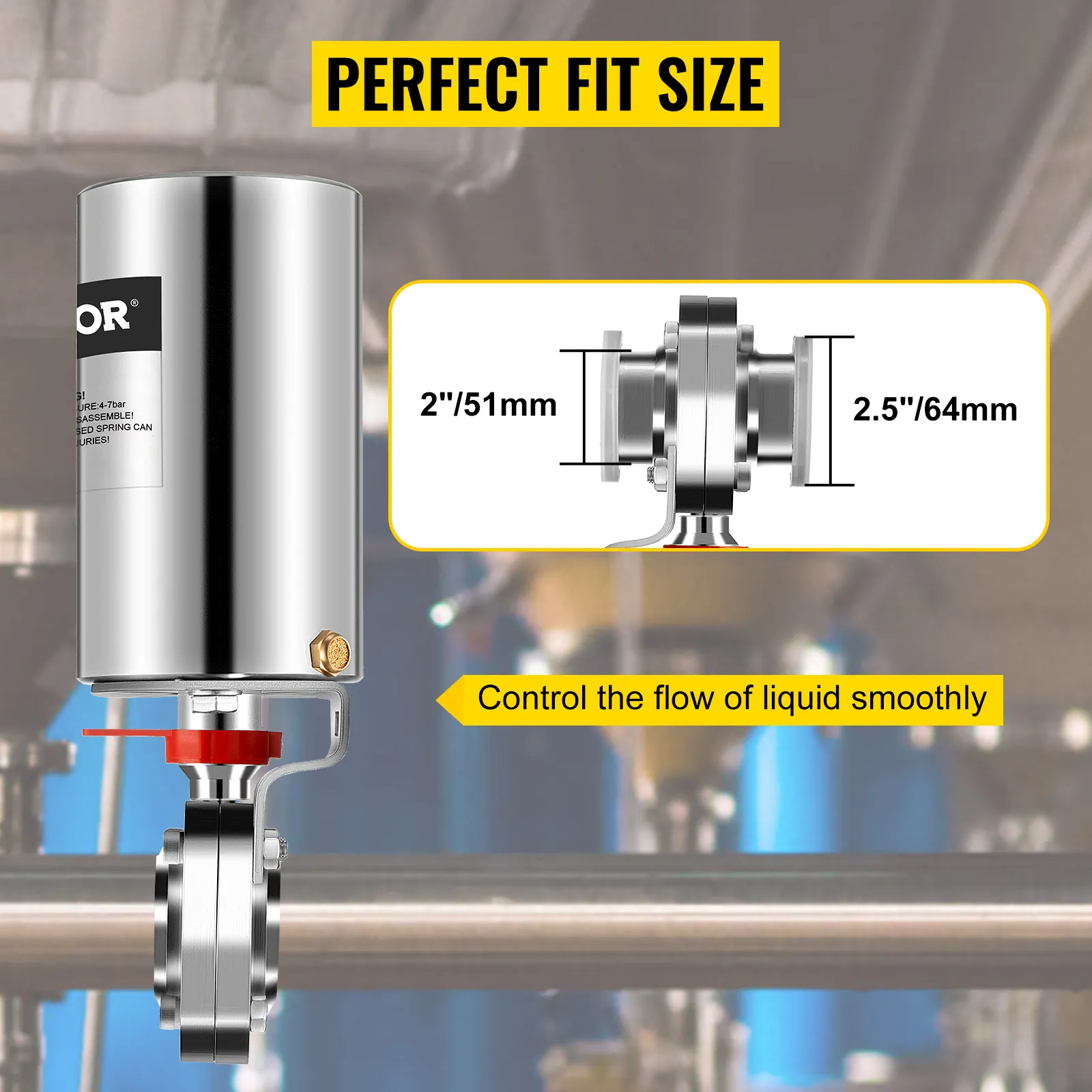 Válvula de mariposa neumática VEVOR, tamaño de ajuste perfecto para controlar el flujo de líquido.