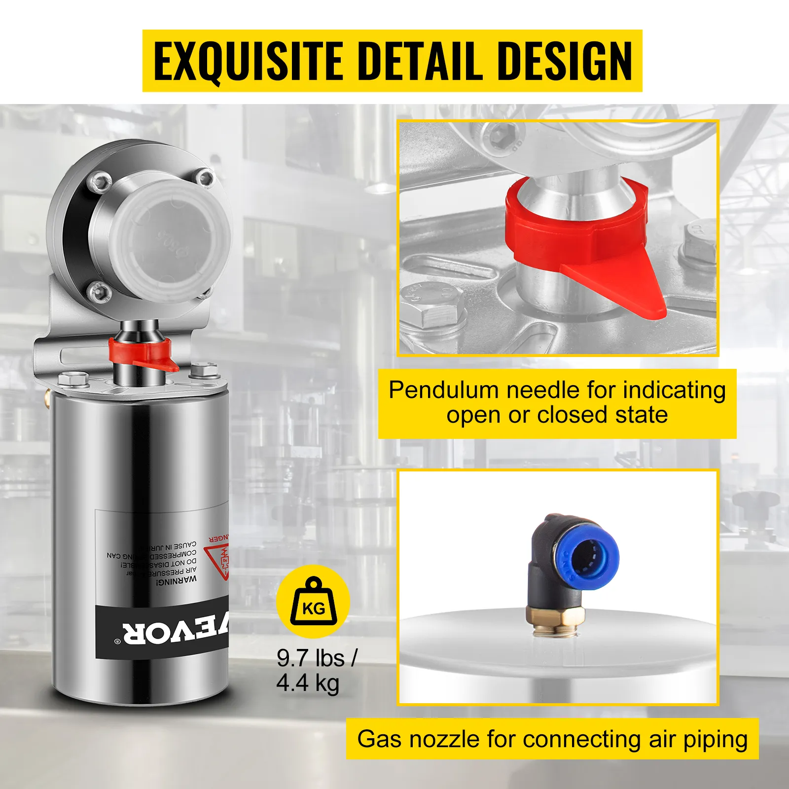 Válvula de mariposa neumática VEVOR: diseño detallado, aguja de péndulo, boquilla de gas, 9,7 libras.