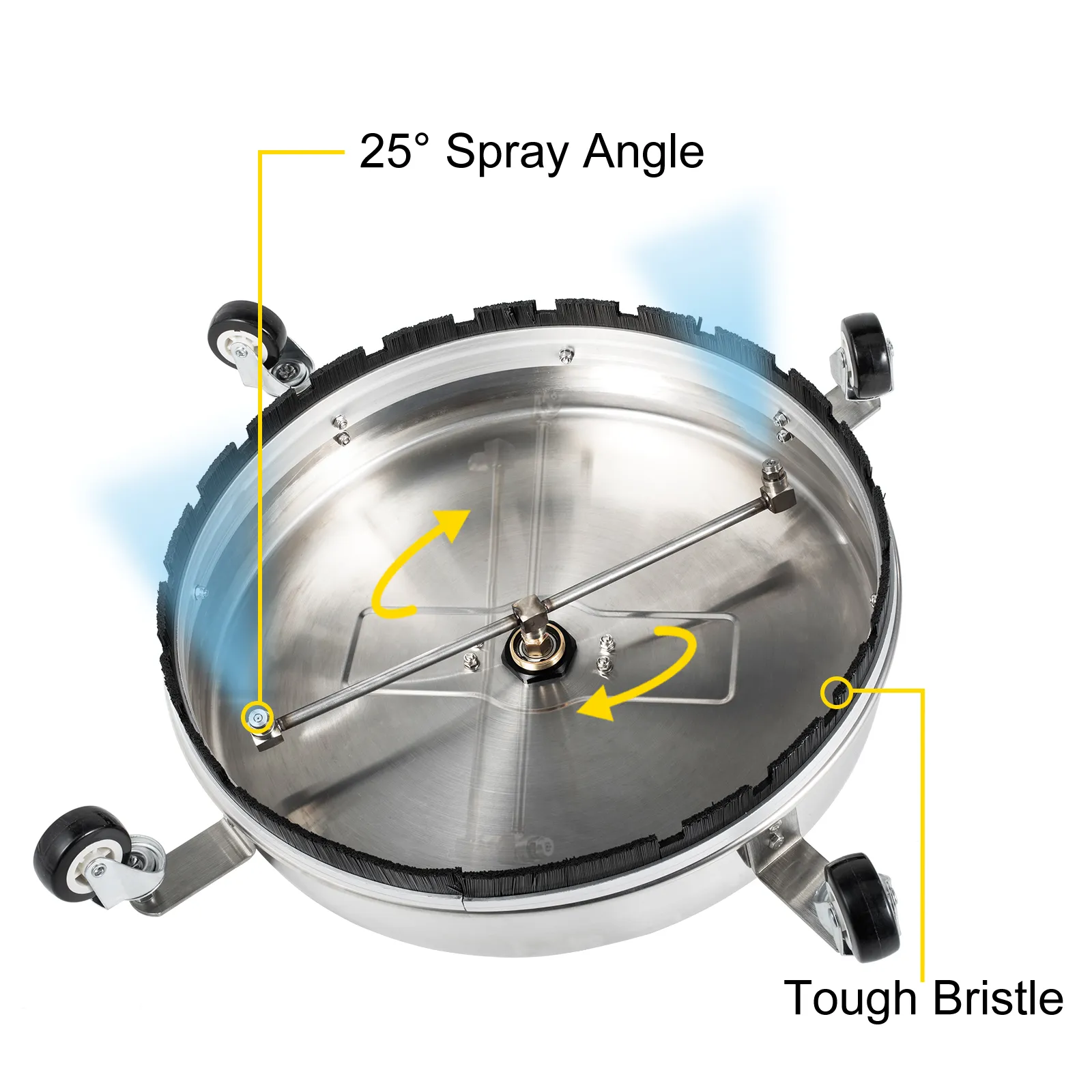 VEVOR surface cleaner with 25° spray angle and tough bristles for effective cleaning.