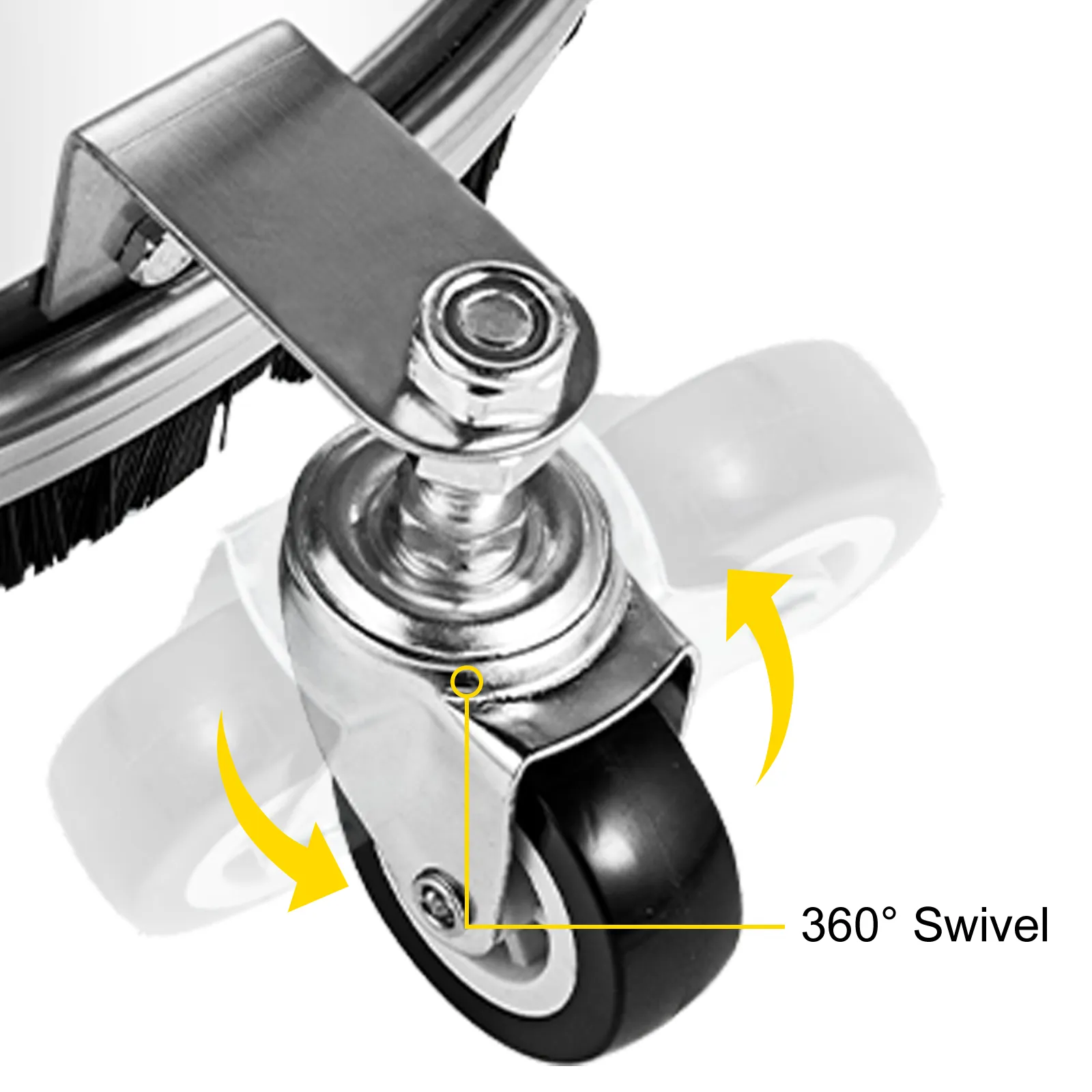 360° swivel caster wheel of VEVOR surface cleaner with metal housing.