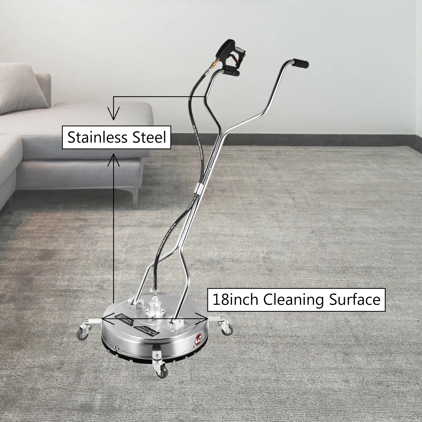 VEVOR surface cleaner with 18-inch cleaning surface and stainless steel design.