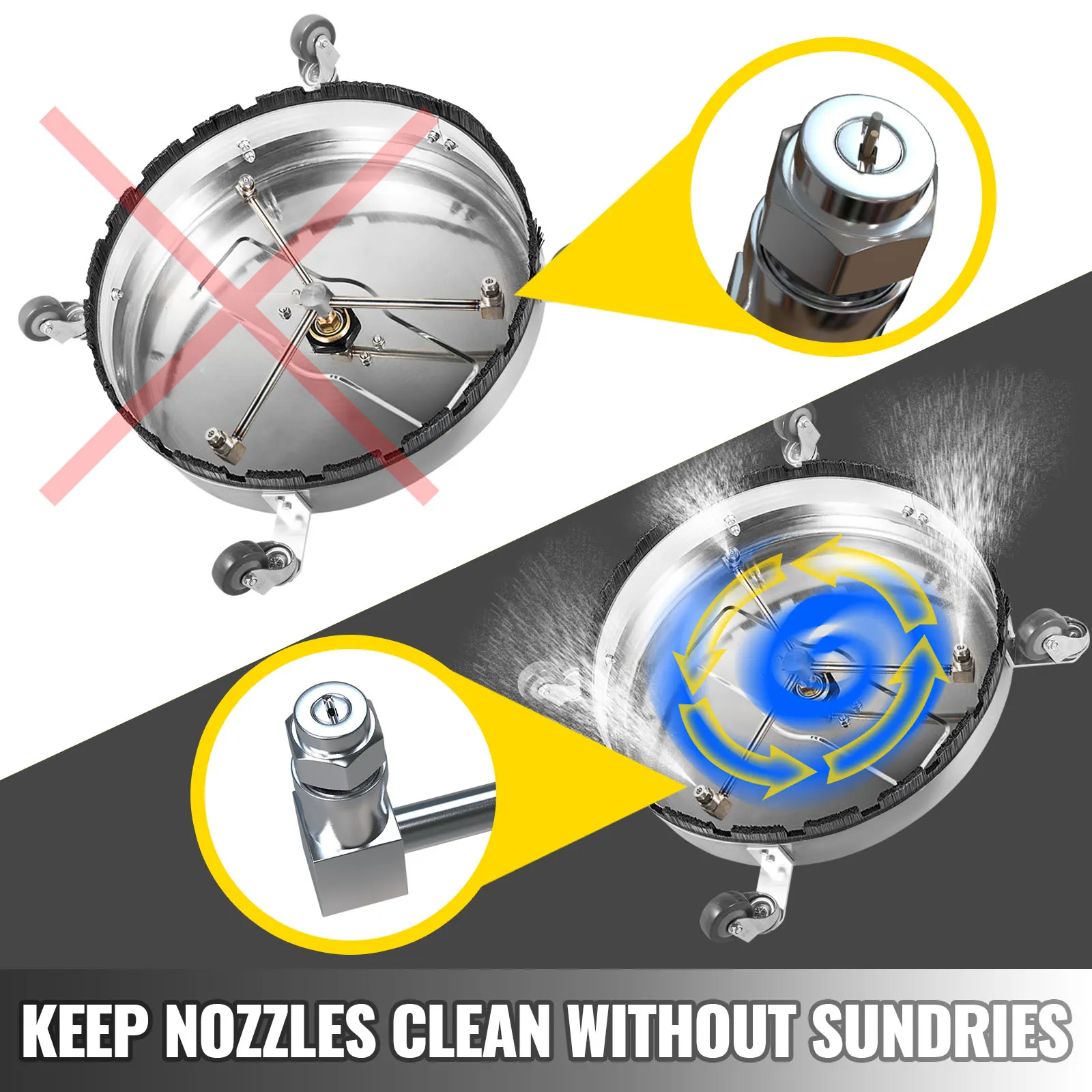 VEVOR surface cleaner demonstrating clean nozzles for effective cleaning. keep nozzles clean.