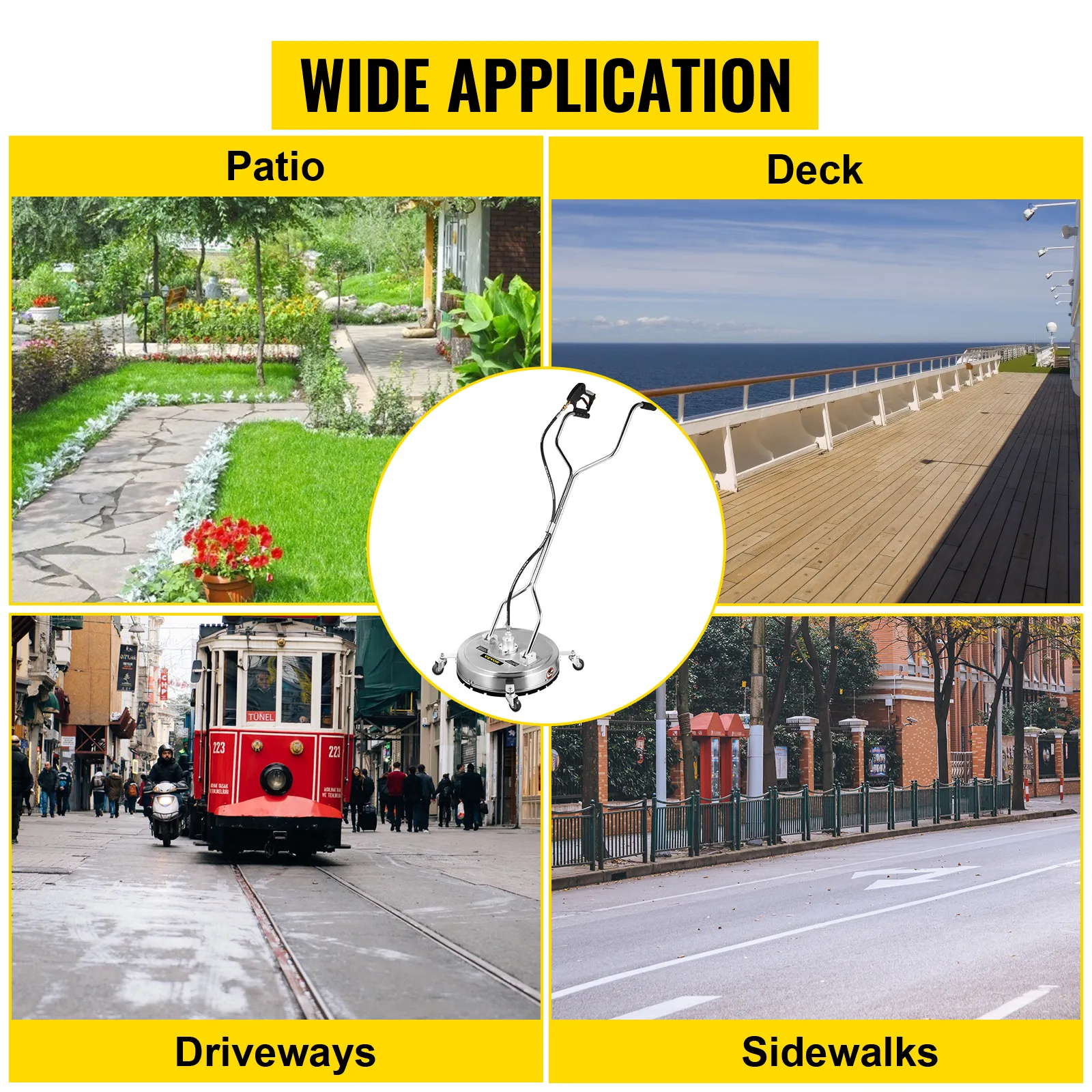 VEVOR pressure washer surface cleaner for patios, decks, driveways, and sidewalks.