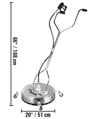 VEVOR pressure washer surface cleaner with dual handles, 20" width, 66" height, and four caster wheels.